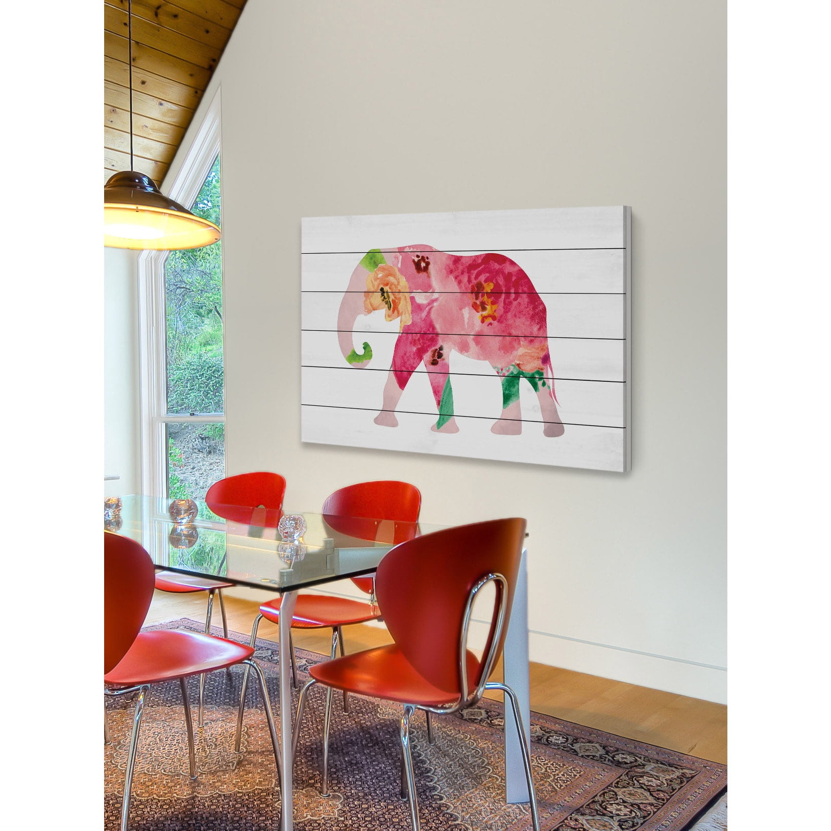 MARMONT HILL  - 'Floral Elephant' by Diana Alcala Painting Print on White Wood - Multi-Color 36 x 24