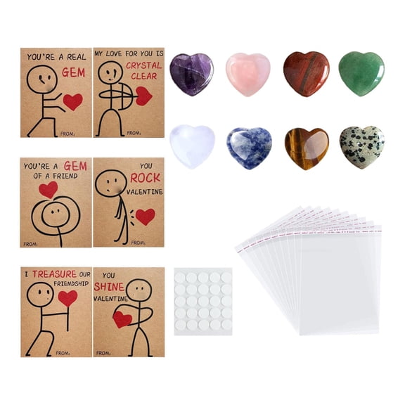 RZDLIZJ Valentines Day Gifts for Kids - 24 Pack Valentines Cards with Heart-Shape Gems - Valentine Crystals Rock Gift Exchange for Boys Girls Toddlers Class Classroom School Party Favor