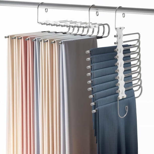 Perchas Ganchos para Pantalones Ropa de 9 Niveles, 2 Piezas Perchas Plegables Antideslizantes, Organizadores De Almacenamiento para Colgar Pantalones, Bufanda, Corbata, Ropa, Jeans