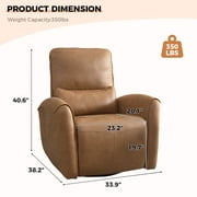 Bonzy Home Electric Power Swivel Recliner USB Ports Adjustable Backrest Reclining Chair with lumbar support pillow Suede Fabric, Brown