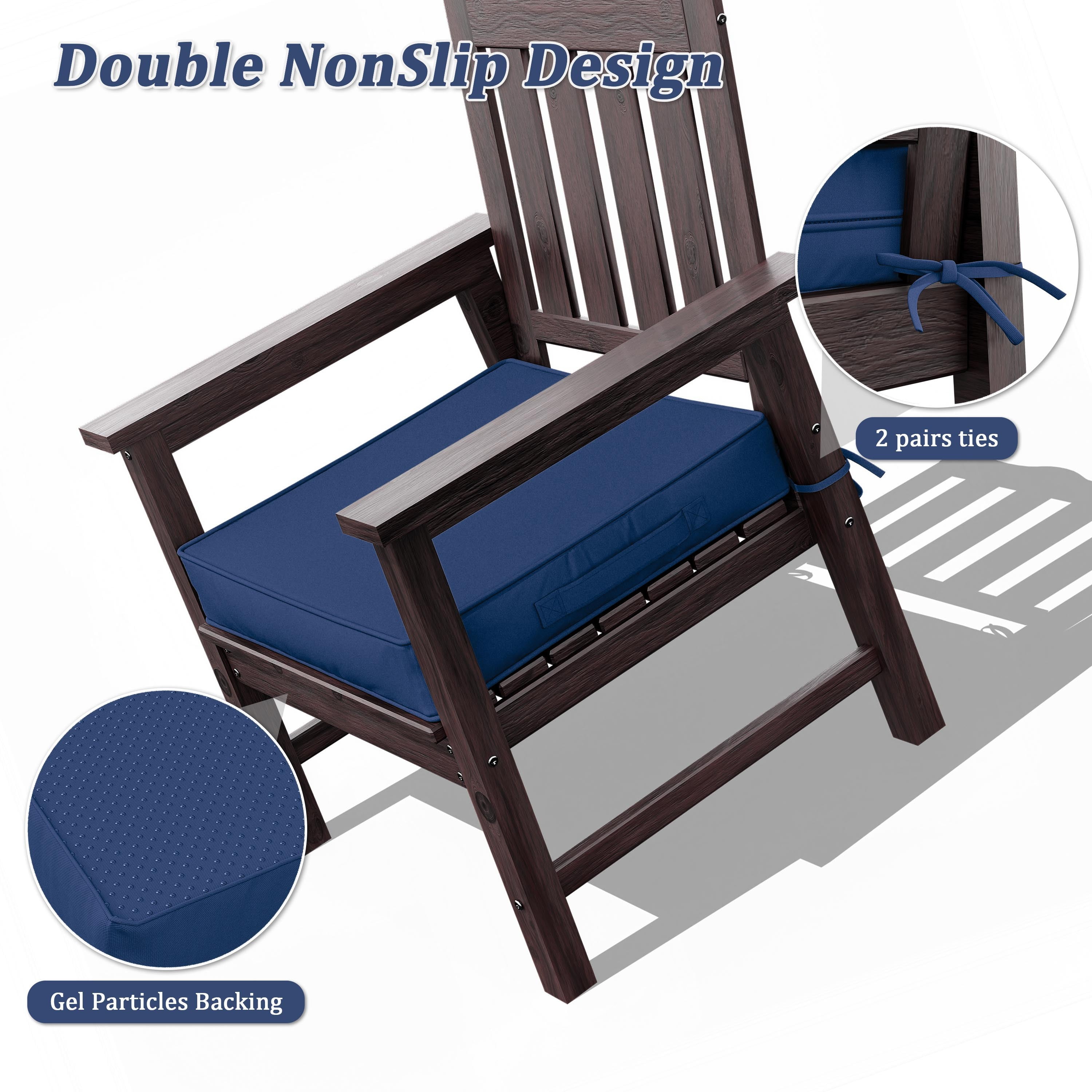 Pakunoda Outdoor Chair Cushions 22 X 22 X 4 Inch, 2-Piece Patio Seat Pad Cushions, Waterproof Outdoor Seat Cushions Square Corner with Handle and Ties, Blue
