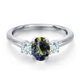 thumbnail image 3 of Gem Stone King 925 Sterling Silver Blue Mystic Topaz and Sky Blue Aquamarine Engagement Ring for Women | 1.29 Cttw | Oval 7X5MM | Gemstone November Birthstone | Size 7, 3 of 6
