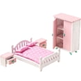 thumbnail image 1 of Juego de dormitorio de madera rosa para niñas Juego de simulación Juego de muebles de casa de muñecas Modelo de exhibición en miniatura, 1 of 9