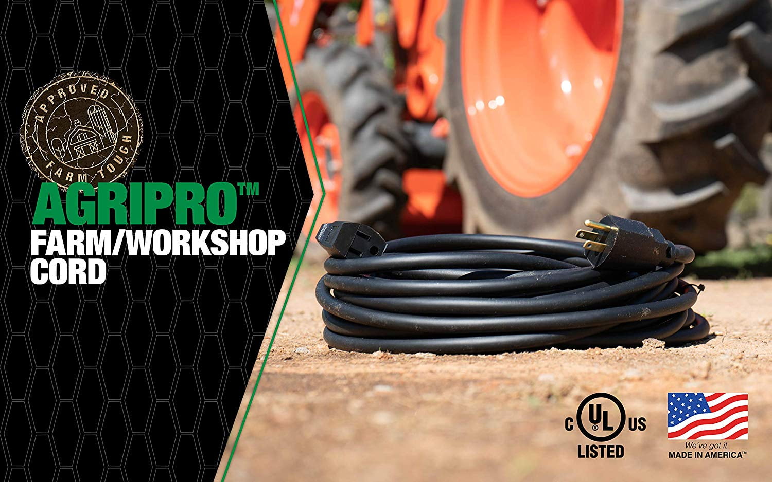 AgriPro 64817201 Heavy-Duty 15 Amp SJTOW Farm/Workshop Extension Cord, 12 Gauge, 100-Feet, UL Listed