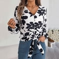 thumbnail image 4 of COMVALUE Womens V Neck Tie Front Knot Long Sleeve Fit Floral Blouses Office Business Shirt (White, M), 4 of 8