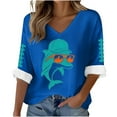 thumbnail image 2 of Craaazy T Shirts For Women Comfortable V-Neck Long Sleeve Dolphin Print Casual Blouse Gifts, 2 of 3