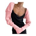 thumbnail image 3 of Women Y2k Knit Crochet Shrug Long Sleeve Crop Top Bolero Cardigan Contrast Color Vintage Cropped Shrug Sweater, 3 of 7