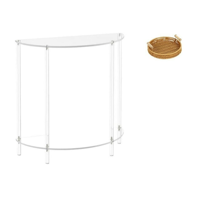 Mesa Auxiliar Tejida De Acrílico Para Espacios Pequeños Con Cesta De Frutas, Tazón Para Aperitivos Y Plato De Pan. Mesa Auxiliar Decorativa Para Baño, Hogar, Sala De Estar.