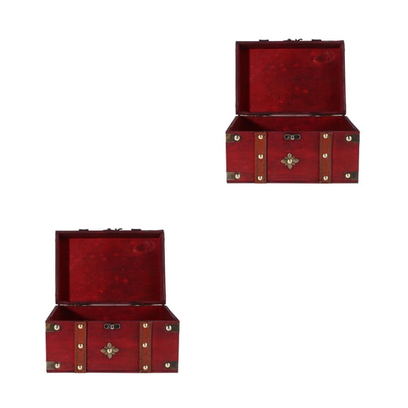 UPGRATOR  Dark Red Wood Locking Chest for Home Storage Durable and Stylish Desktop Organizer