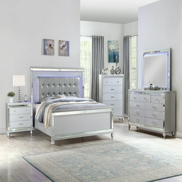 JINS&VICO Modern Sterling Chest Silver Headboard for Bedroom, Mirror Design,Silver Chest of Drawers