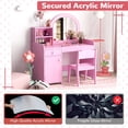 thumbnail image 5 of Costway Kid Vanity Table Chair Set 2-Color LED Lights Large Drawer Shelf Cabinet Pink, 5 of 10