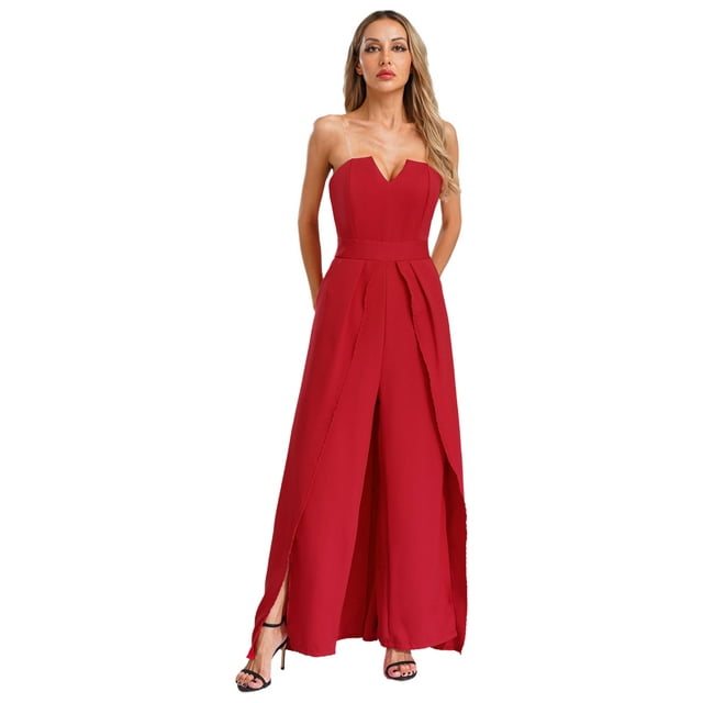 renvena Womens Off Shoulder Dress Ankle Length Ruffled Maxi Dressing Gown for Wedding Party Red XXL