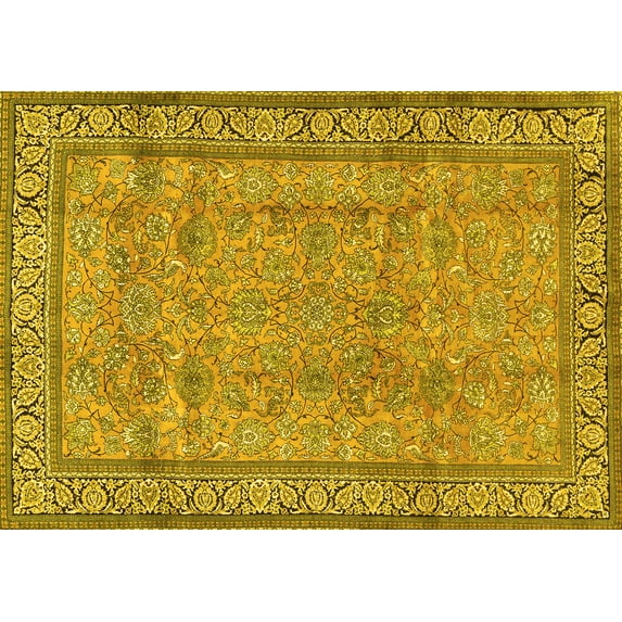 Ahgly Company Machine Washable Indoor Rectangle Persian Yellow Traditional Area Rugs, 2' x 4'