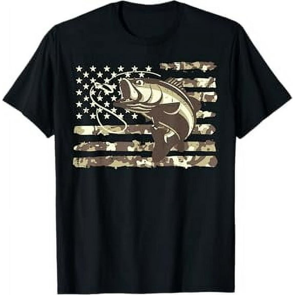 Camo US Flag Bass Fish Cool Fishing Patriotic Men Women Kids T-Shirt