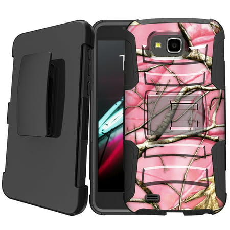 LG X Venture | LG X Calibur | LG V9 Holster Case [ Case for Girls][Cute Phone Case Series]Built-In Kickstand + Bonus Holster - Pink Hunting