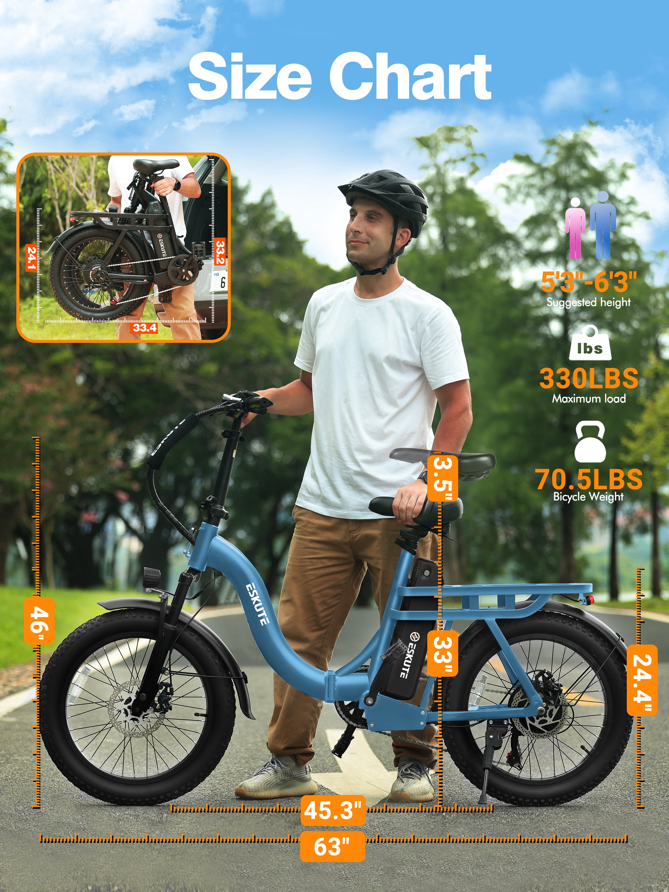 Adult Electric Bike – 1200W Peak Motor, 28 MPH, Foldable 20×3" Fat Tire, 48V 10.4Ah Battery Up to 55 Miles, 7-Speed Step-Through Cargo E-Bike with NFC Unlock, Blue with Front Basket