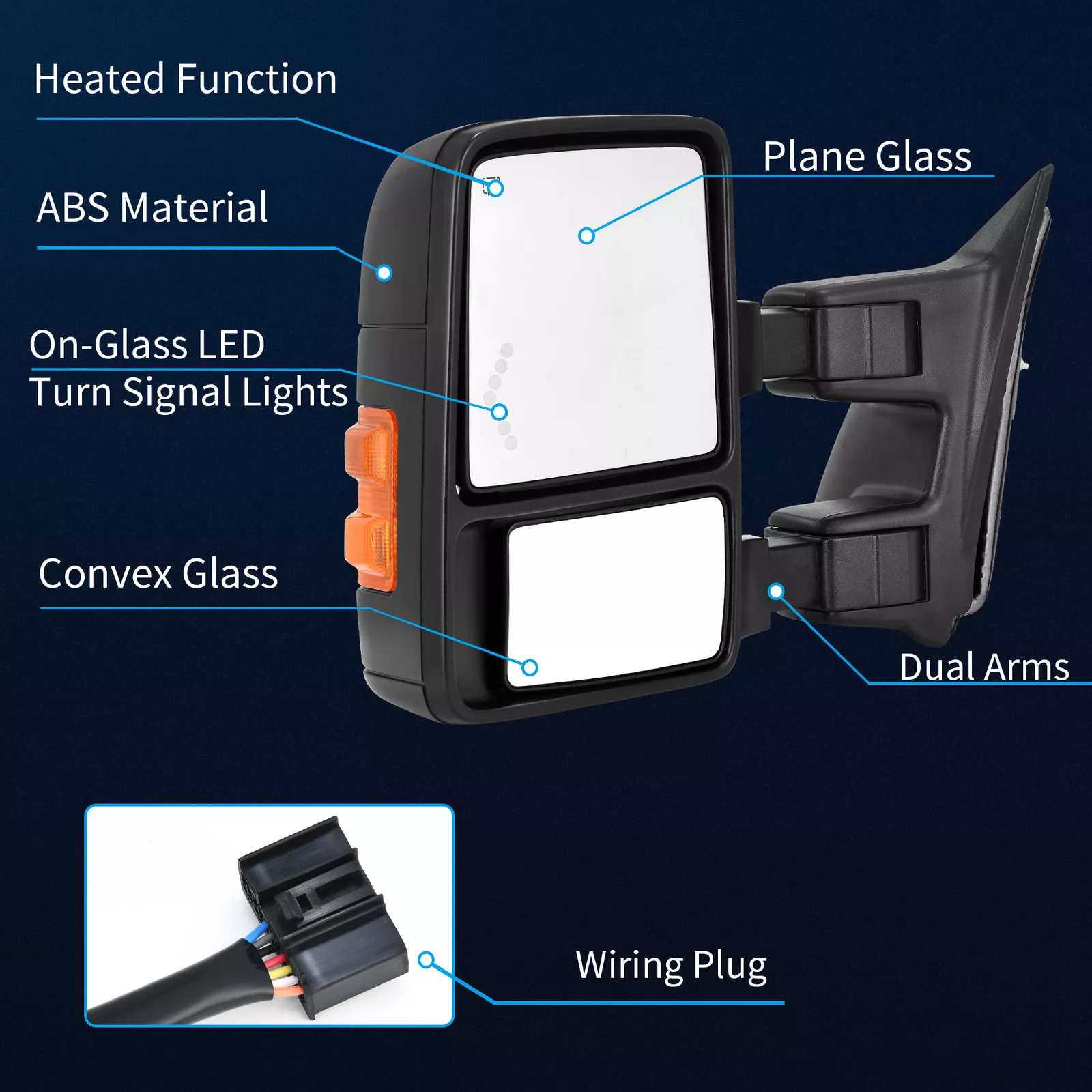 Ledkingdomus Tow Mirrors for 08-16 Ford F250-F550 Super Duty Power Heated Turn Signal