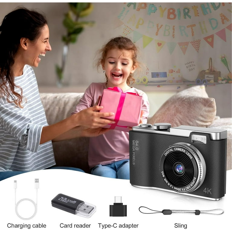 FHD 1080P 48MP Kids Digital Camera with 32GB Card Card Reader
