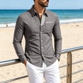 thumbnail image 2 of Daiosportswear Men's Casual Long Sleeve Dress Shirts Business Slim Fit Beach Yoga Shirt Button-Down Collar Blouse with Pockets Gray XS, 2 of 6