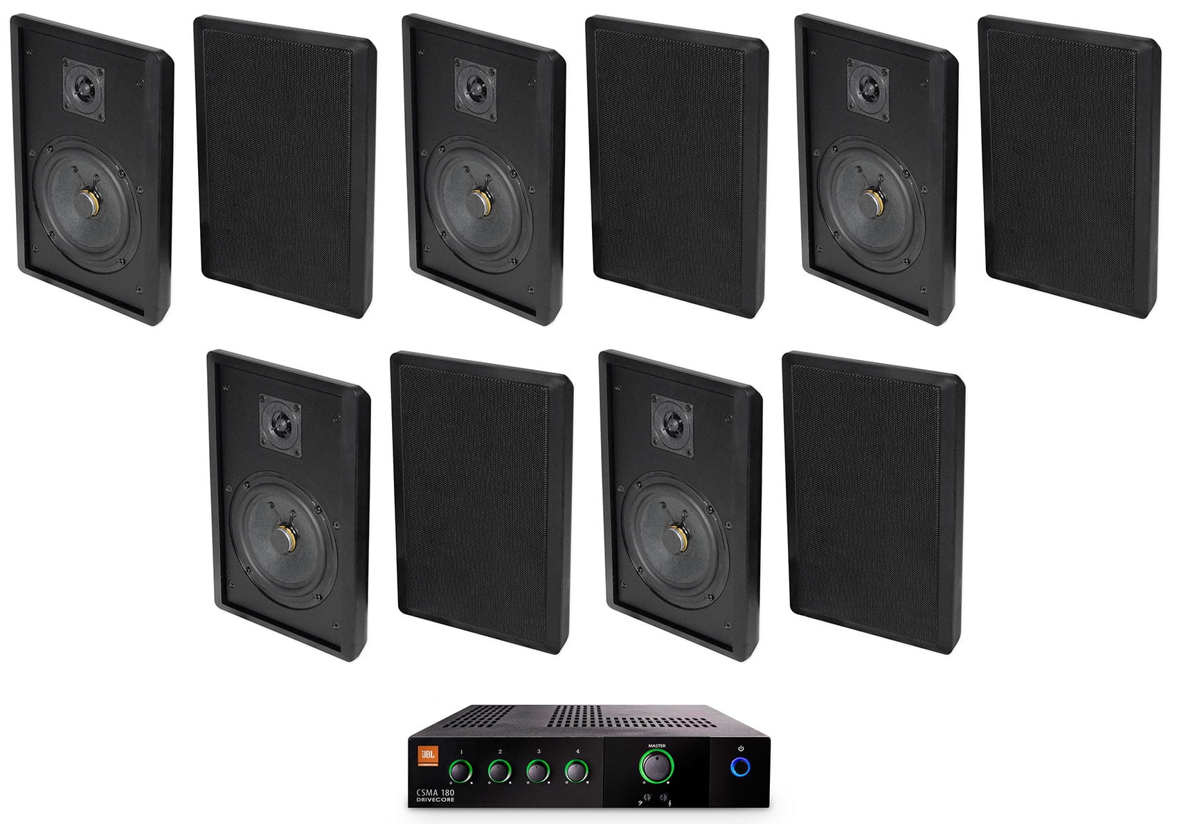JBL CSMA 180 Commercial 70v Amplifier+(10) Black 5.25" Slim Wall Mount