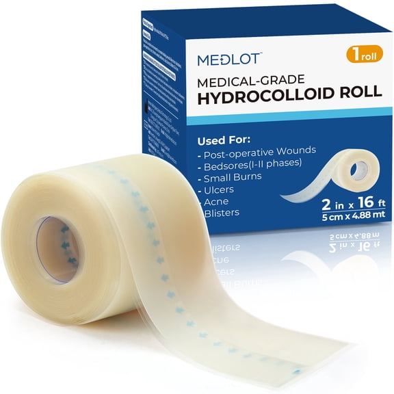 LotFancy Hydrocolloid Roll, 2in x 16ft, Cut to Size Hydrocolloid Bandage, Adhesive Wound Dressing Tape