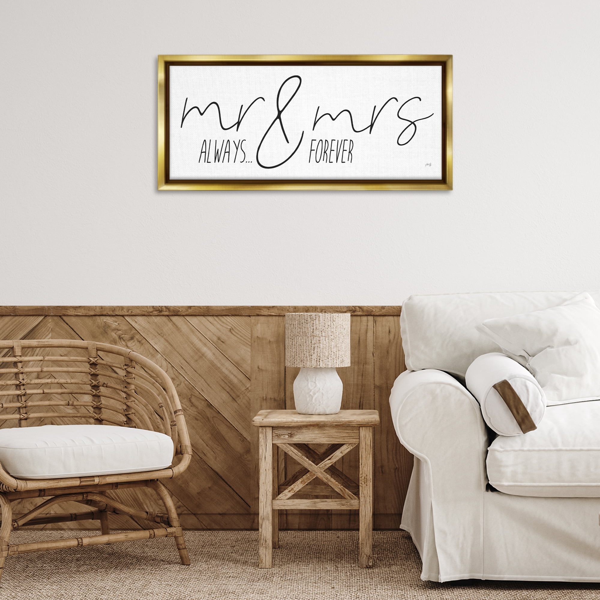 Stupell Industries Romantic Always & Forever Typography Painting Gold Floater Framed Art Print Wall Art, 31 x 14