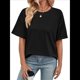 thumbnail image 3 of Camisetas Holgadas de Gran Tamaño para Mujer, Cuello Redondo, Corta, Blusa Informal de Verano Y2K 2025, Camiseta Básica Negro XXL, 3 of 10