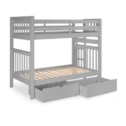 Bedz King Tall Bunk Beds Twin over Twin Mission Style with End Ladder and 2 Under Bed Drawers, Gray