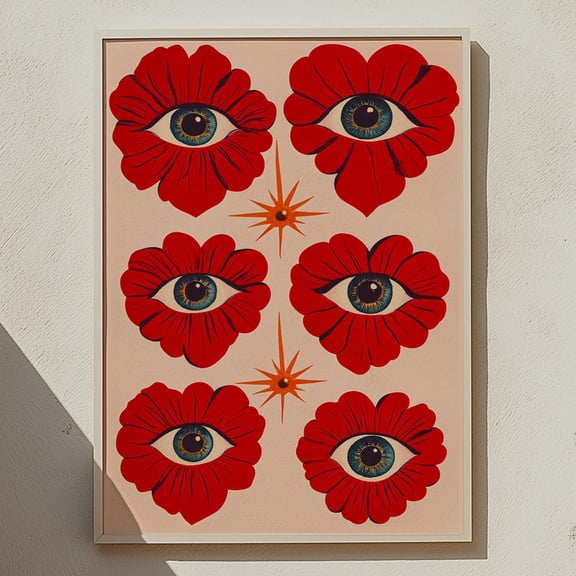 Surreal Flower Art, Eclectic Art, Mystical Eye Decor, Maximalist Poster, Red Wall Art, Funky Home Decor, Boho Flower Print, Trendy Art Print Wall Art, Modern Wall Decor, 8x12 UNFRAMED