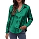 thumbnail image 1 of Camisa de satén lisa con botones y manga larga para mujer, 1 of 8