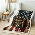 thumbnail image 2 of American Flag Throw Blanket, Rustic Deer Fleece Blanket Throw Teens, United States Fuzzy Blanket Stars and Stripes Sherpa Blanket Geometric Stripes Flannel Blanket for Bed Couch, 2 of 4