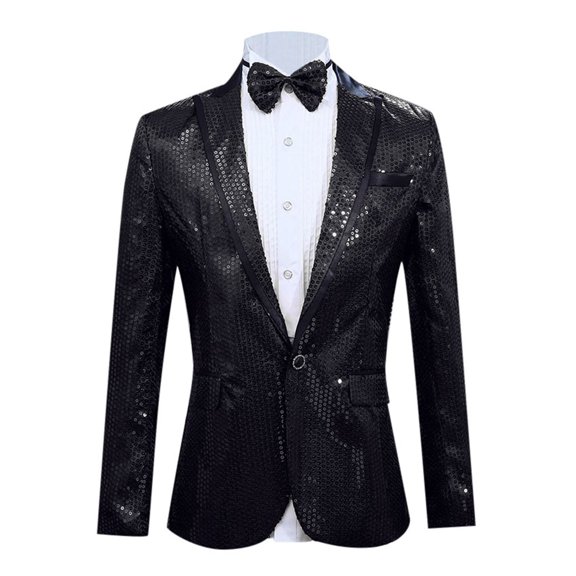 Fgnfyis Mens Blazer Jacket Mens Performance Suit Pink Silver Sequin Male Stage Performance Slim Fit Suit Jacket Mens Coat Black L
