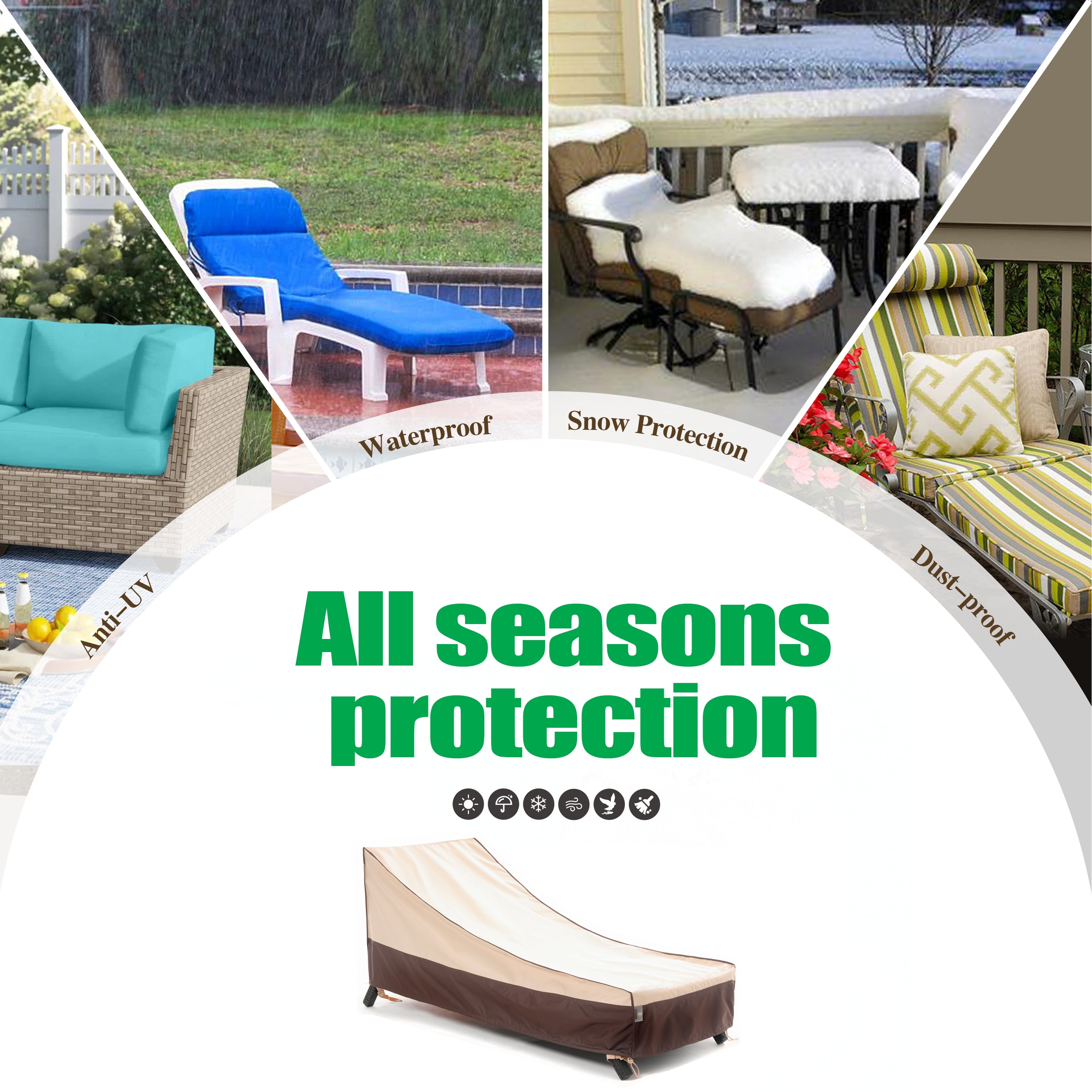 F&J Outdoors Waterproof Patio Chaise Lounge Chair Covers 79"L×30"W×30"/14"H