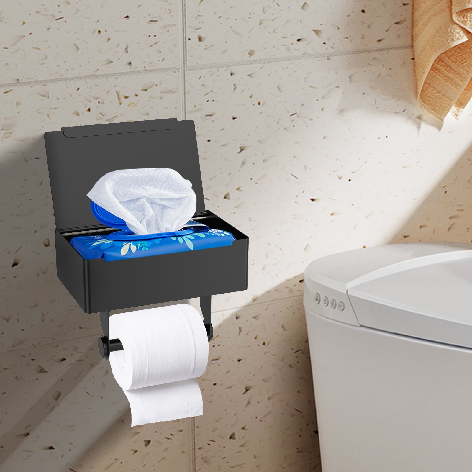 20.5cm Stainless Steel Toilet Paper Holder 3 in 1 Multifunctional Toilet Roll Holder Enduring issue and Wipe Stand for Bathroom