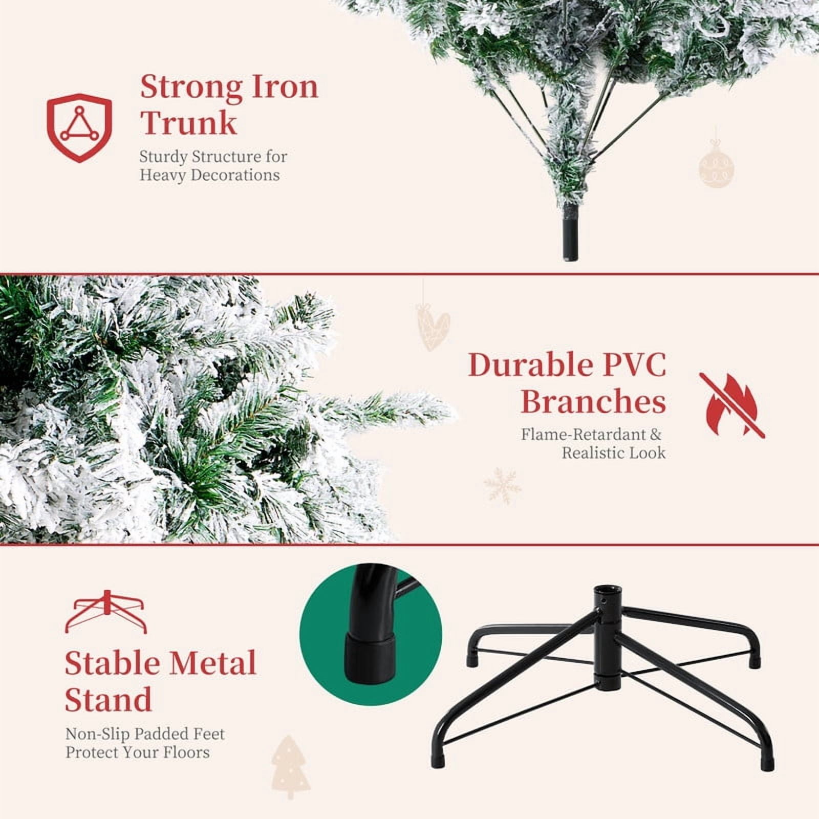 Gianna 9ft Pre-lit Snow Flocked Artificial Christmas Tree, Prelighted Artificial Hinged Spruce Xmas Tree with 2000 Branch Tips, 600 Incandescent Lights & Foldable Base for Home, Office, Party
