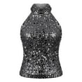 thumbnail image 6 of Arlun Women's Sequins Turtleneck Halter Tank Tops Summer Backless Embellished Sparkle Vest Lightweight Sleeveless Shiny T-Shirt for Carnival Party Black S, 6 of 6