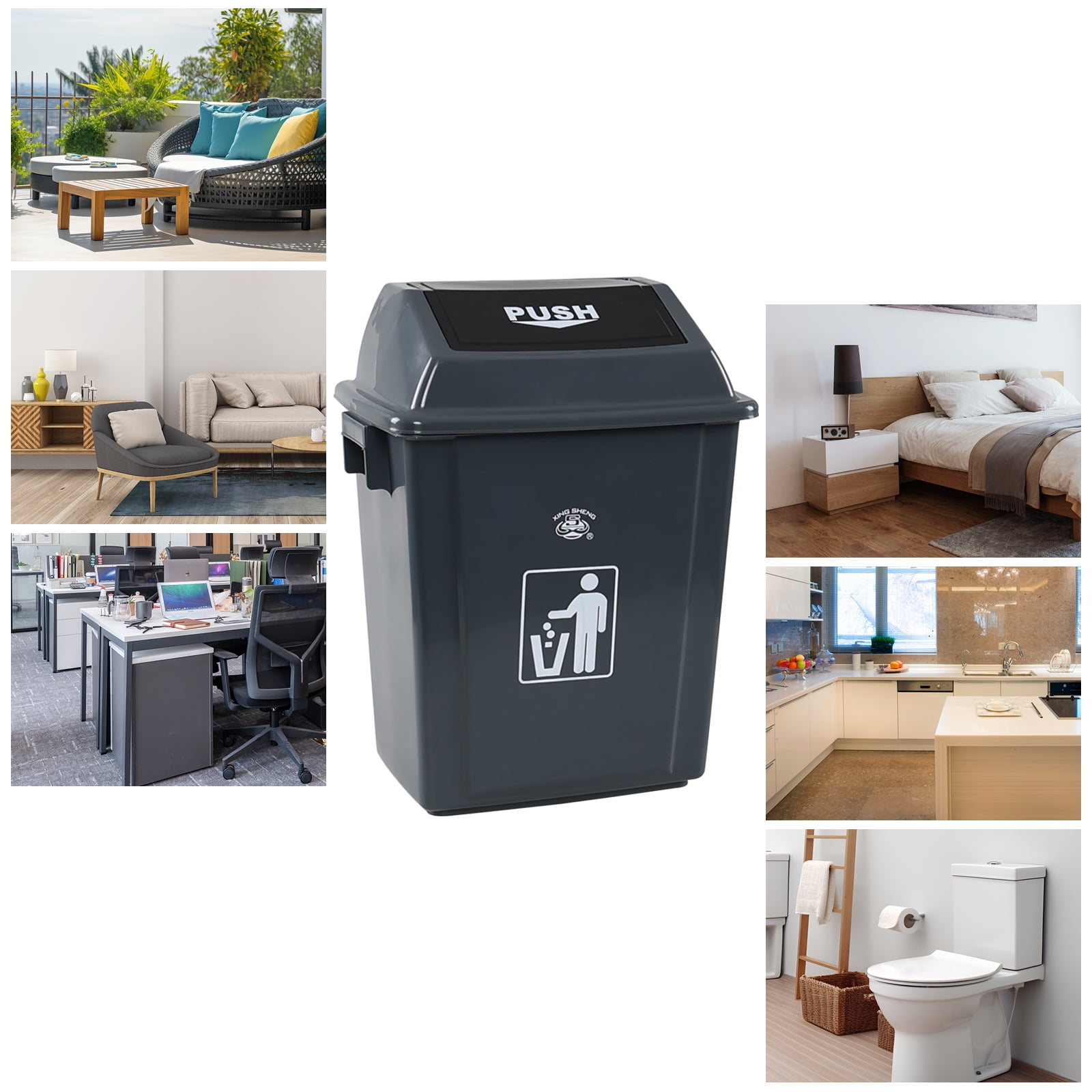 Uumitty Kitchen Trash Can 6 Gallon with Swing Lid, Plastic Tall Garbage Can Outdoor and Indoor, Swing-Top Recycle Bin Waste Basket (4-Pack, Grey)