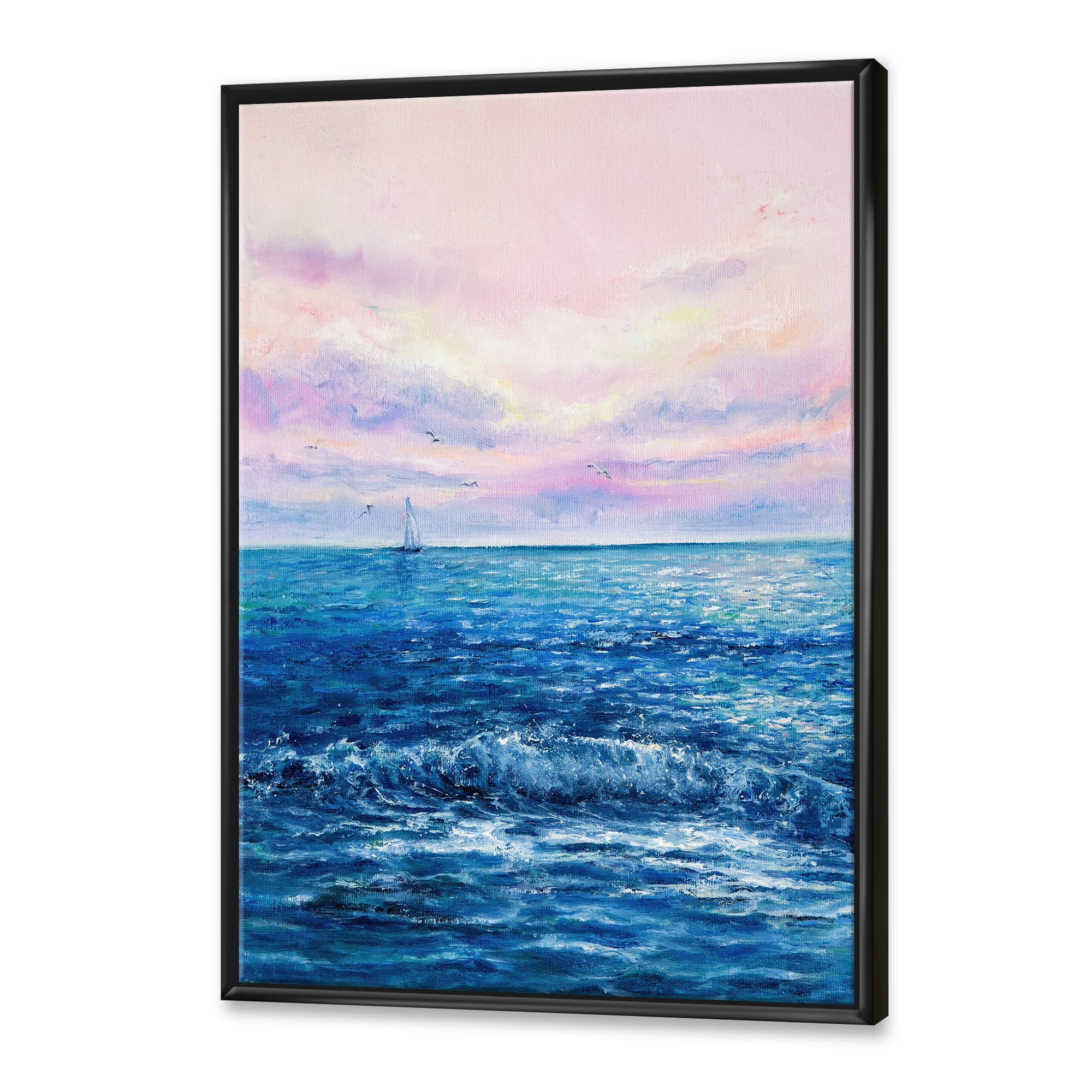 Designart 'Sunrise Glow On The Ocean Waves II' Nautical & Coastal Framed Canvas Wall Art Print