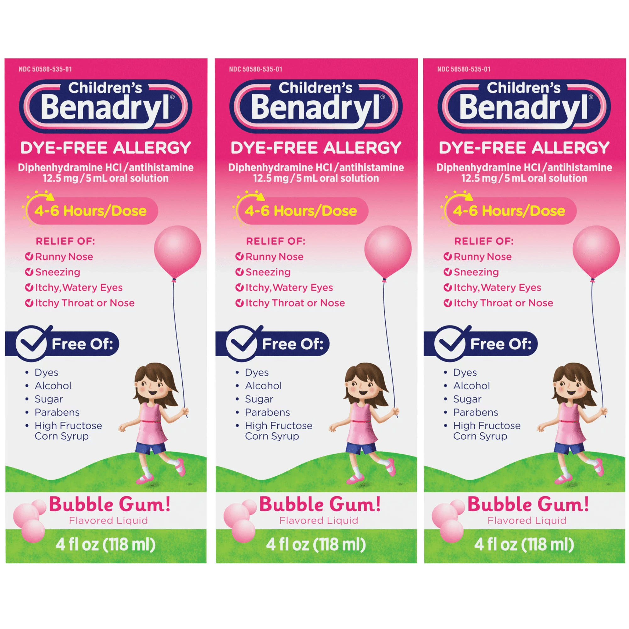 Children's Benadryl DyeFree Allergy Liquid, Bubble Gum Relieves