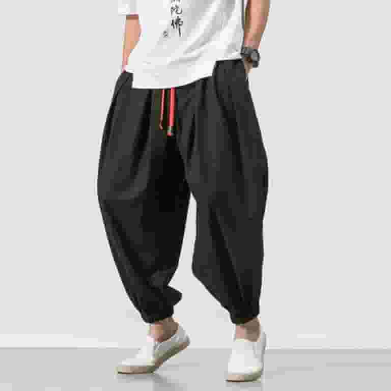 憧れ jsaierl Pants Size Plus Linen Cotton Pants Harem Men's Cheerleading