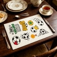 thumbnail image 4 of Juego de individuales temáticos de fútbol (1 unidad), manteles individuales de lino con diseños de balón, trofeo, portería y silbato, antideslizantes, fáciles de limpiar, 45x30 cm., 4 of 7