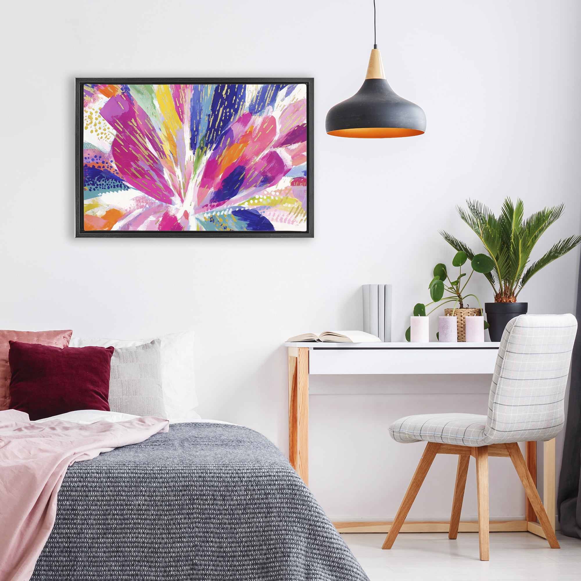 Stupell Industries Flower Burst in Vibrant Tones Black Framed Floater Canvas Wall Art, design by Chromatic Storm Studio