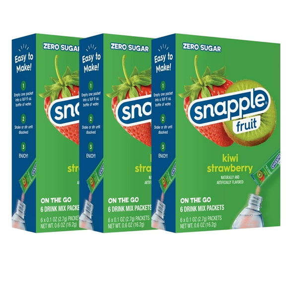 Snapple Kiwi Strawberry On the Go Drink Mix No Sugar Low-Calorie Refreshing Powder Water Enhancer for Home Lunch Snacks Office Summer Indoor Outdoor Drinks 6 Sticks per Box Pack of 3