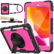 iPad Case 9th 8th Generation 10.2 Inch 2021 2020, Heavy Duty Kids Case with Pencil Holder Screen Protector Pencil Cap Holder Hand Strap Carrying Strap for iPad 7th Gen 10.2