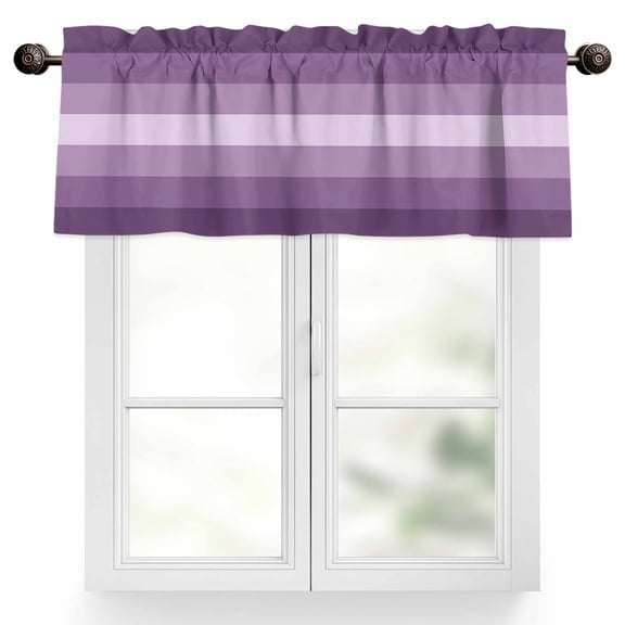Purple Ombre Valances for Windows, 42 x 12in, Stripe Rod Pocket Kitchen Valance Curtain Light Filtering Window Treatments for Living Room Bedroom, 1 Panel