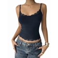 thumbnail image 3 of Women'S Square Neck Lace Tank Tops Sleeveless Crop Spaghetti Strap Summer Y2k Tops Navy Blue S, 3 of 8
