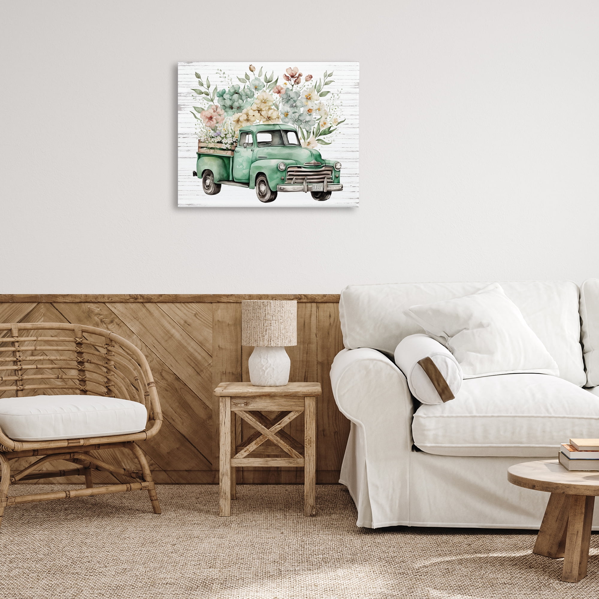 Stupell Industries Floral Filled Truck Transportation Painting Gallery Wrapped Canvas Art Print Wall Art, 30 x 24