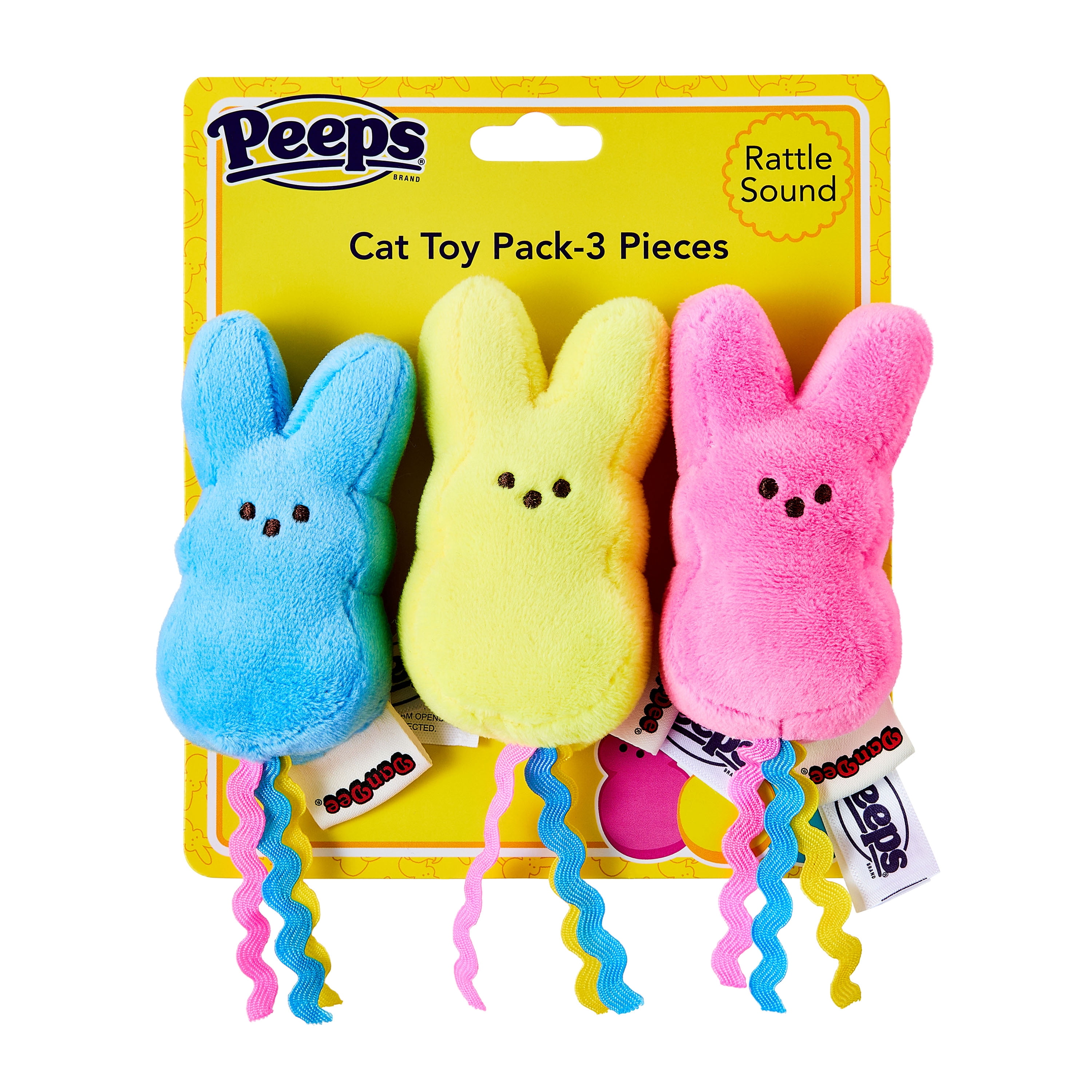PEEPS® Easter Set of 3 Bunny Plush Cat Toys with Rattle
