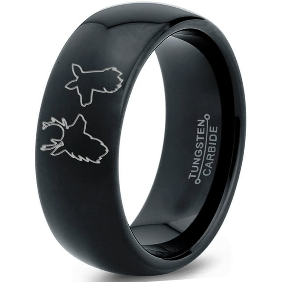 Tungsten Deer Staring Doe Love Engraved Band Ring 8mm Men Women Comfort Fit Black Dome Polished