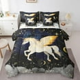 thumbnail image 1 of 7 Piece Bed in a Bag Queen Size Comforter Set for Kids 3D Unicorn Bedding Set,Galaxy Unicorn Reversible Bed Set,Stars Moon Unicorn Comforter with Sheet Set,All Season, 1 of 5